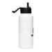 White water bottle with black cap and 'Fit' logo on a white background